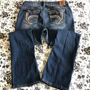 Ariya Jeans Low Rise Distressed Flap Pockets Blue Womens Size 14